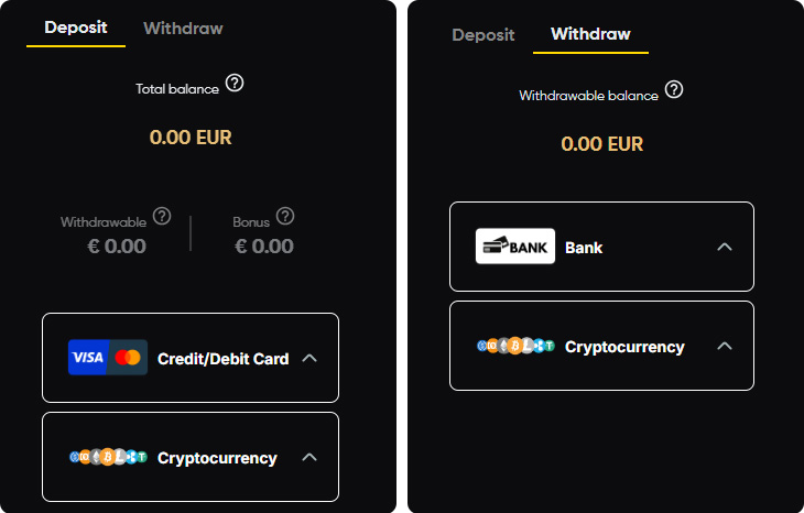 GoldenPanda Casino Payment Methods