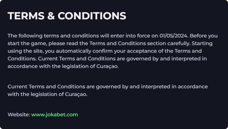 Jokabet Casino Terms & Conditions