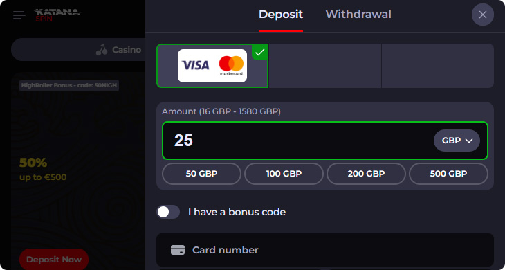 Katanaspin Casino Deposit Methods