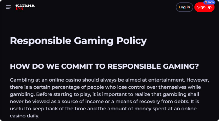 Katanaspin Casino Responsible Gaming