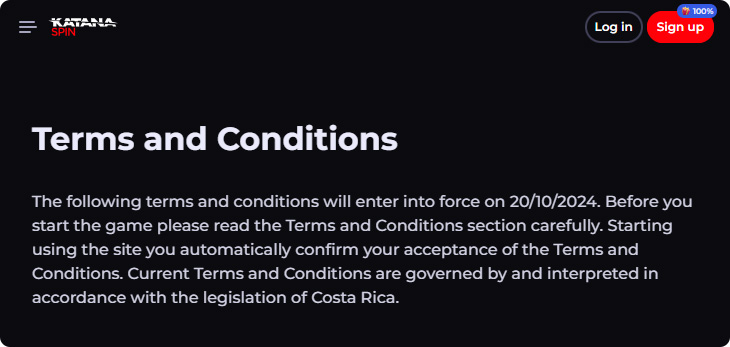 Katanaspin Casino Terms and Conditions