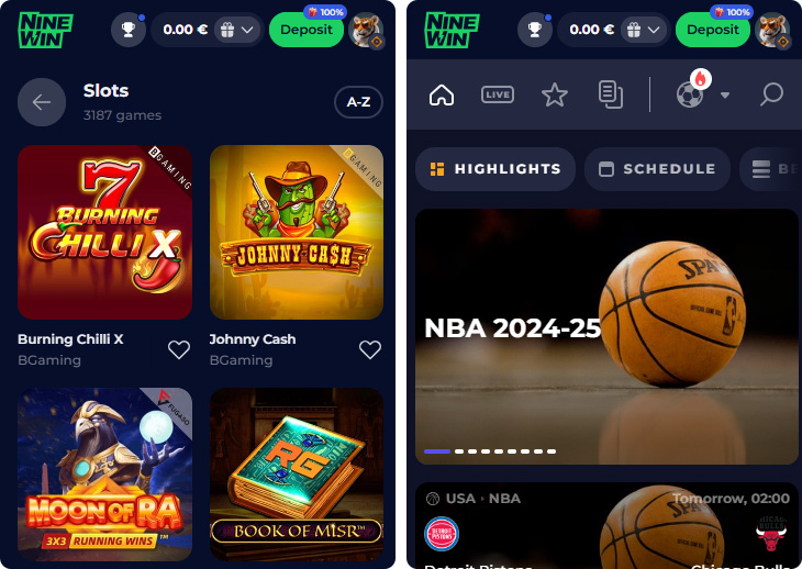 NineWin Casino Game Types