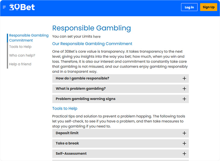 30Bet Responsible Gaming