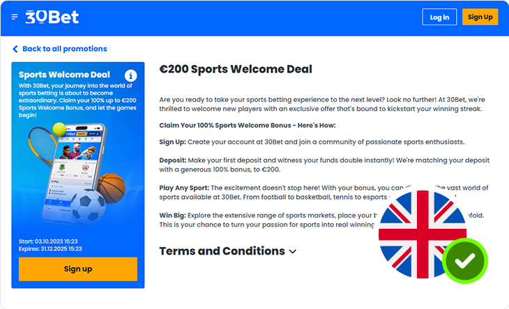 30Bet Sports Welcome Bonus