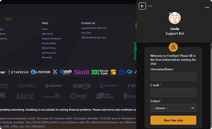 Freshbet Customer Support