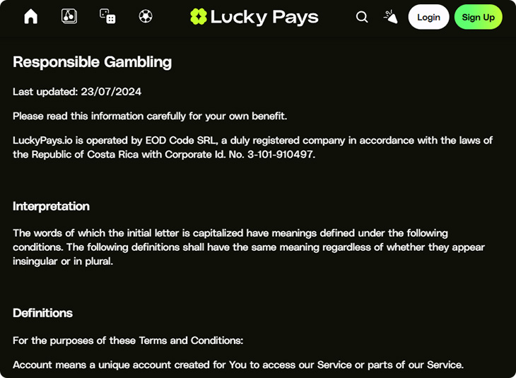 Lucky Pays Responsible Gaming