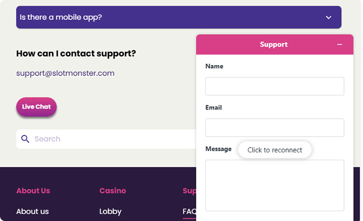 Slotmonster Casino Customer Support