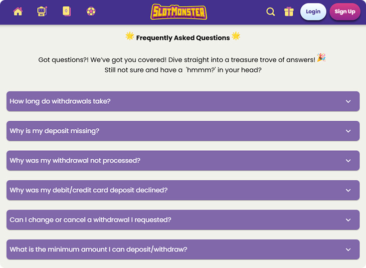 Slotmonster Casino FAQ