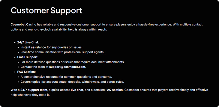 Cosmobet Customer Support
