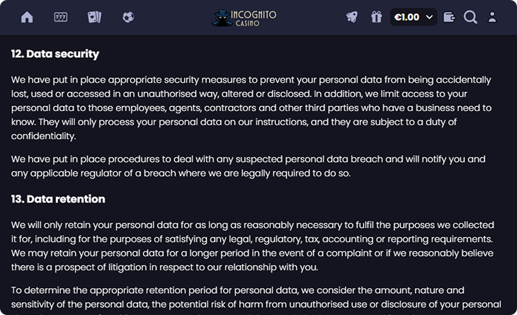 Incognito Casino Security