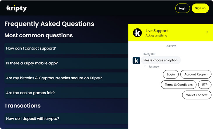 Kripty Casino Customer Support