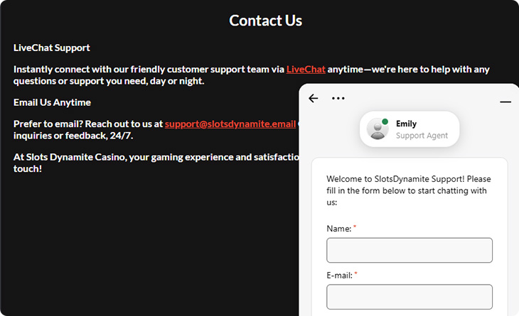 SlotsDynamite Casino Customer Support