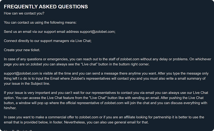 ZoloBet Casino FAQ