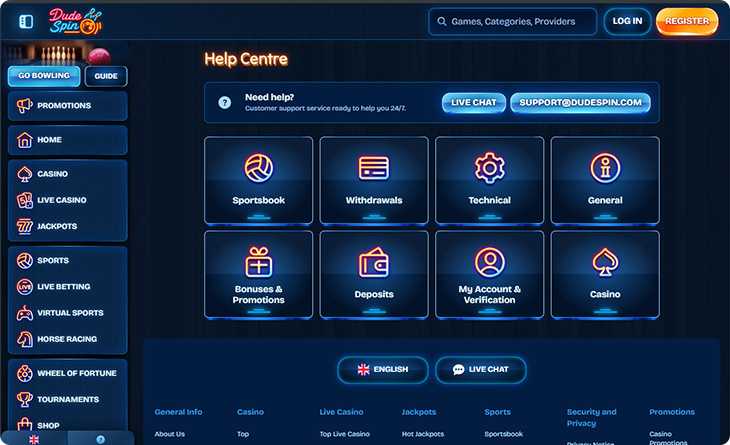 DudeSpin Casino Customer Support