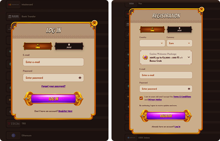 Alawin Casino Log in and Registration