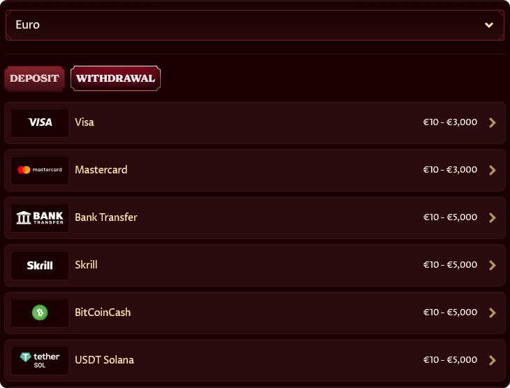 Casoola Casino Withdrawal Methods