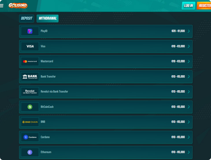 Golisimo Casino Withdrawal Methods