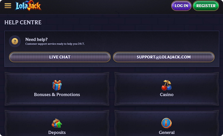 LolaJack Casino Customer Support